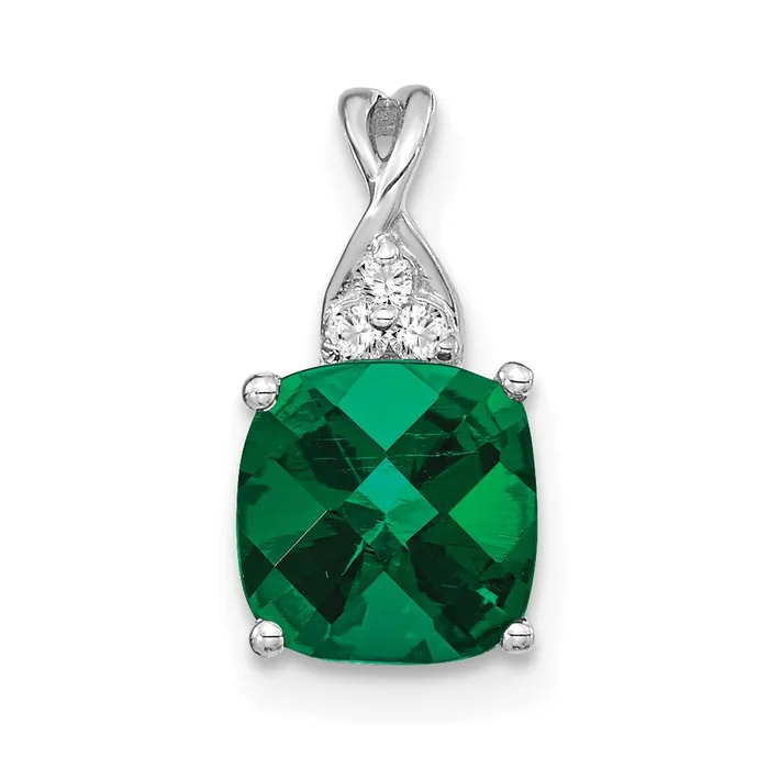 Necklaces 14K White Gold Checkerboard Created Emerald and Diamond Pendant 09 grams Qgold Necklaces 14K White Gold Checkerboard Created Emerald and Diamond Pendant 09 grams Qgold