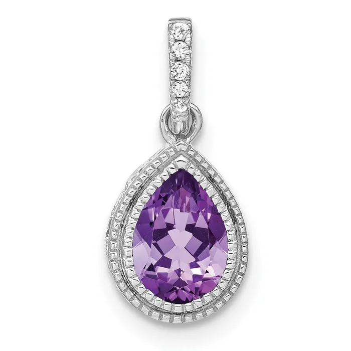Necklaces 14k White Gold Pear Amethyst and Diamond Pendant 125 grams Qgold Necklaces 14k White Gold Pear Amethyst and Diamond Pendant 125 grams Qgold