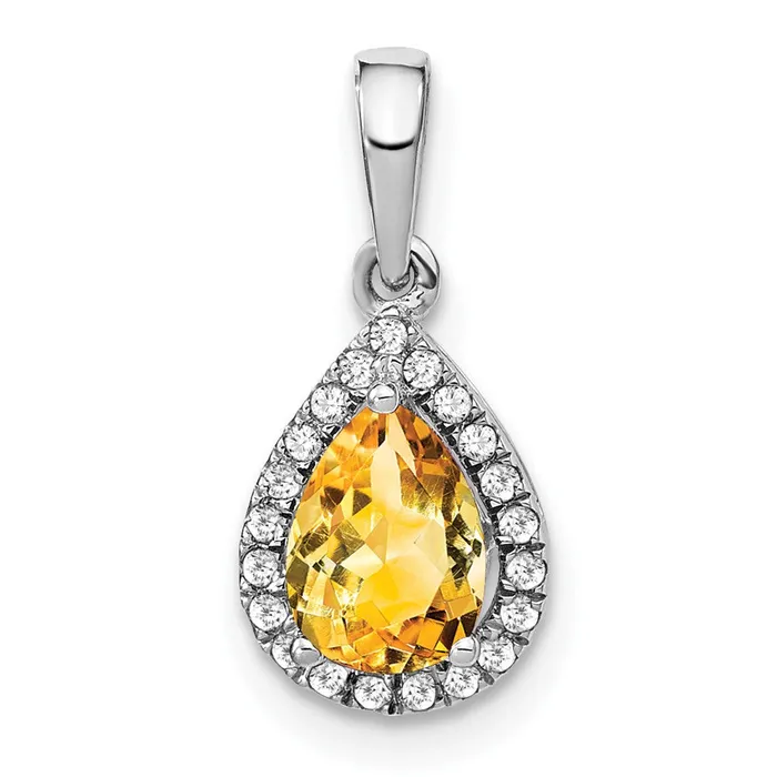 Necklaces 14k White Gold Pear Citrine and Diamond Halo Pendant 095 grams Qgold Necklaces 14k White Gold Pear Citrine and Diamond Halo Pendant 095 grams Qgold