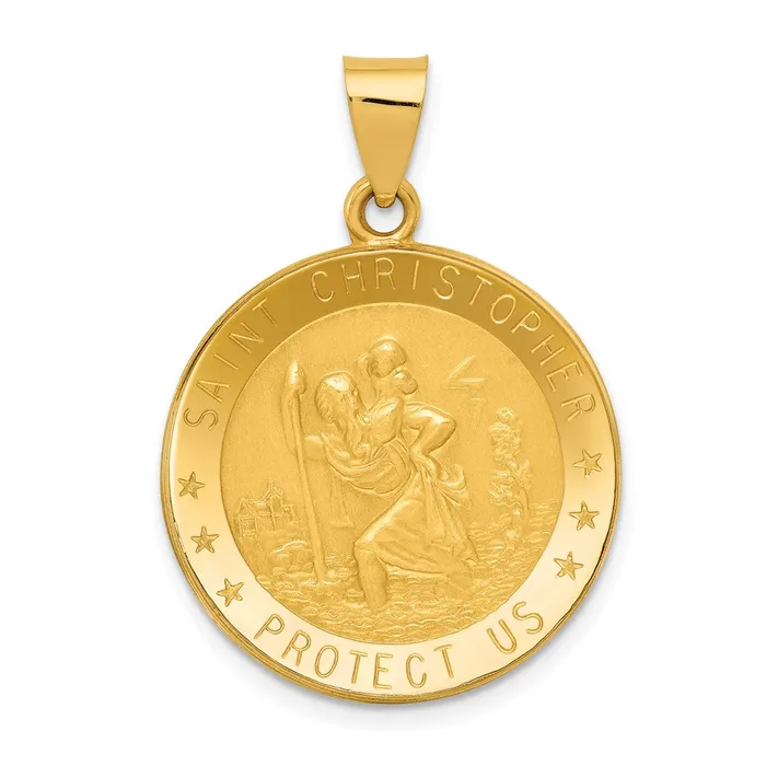 Necklaces 14k Yellow Gold 2275 mm Saint Christopher Medal Hollow Pendant 182 grams Qgold Necklaces 14k Yellow Gold 2275 mm Saint Christopher Medal Hollow Pendant 182 grams Qgold