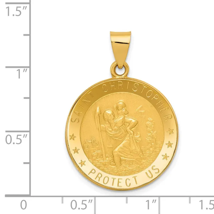 Necklaces 14k Yellow Gold 2275 mm Saint Christopher Medal Hollow Pendant 182 grams Qgold Necklaces 14k Yellow Gold 2275 mm Saint Christopher Medal Hollow Pendant 182 grams Qgold