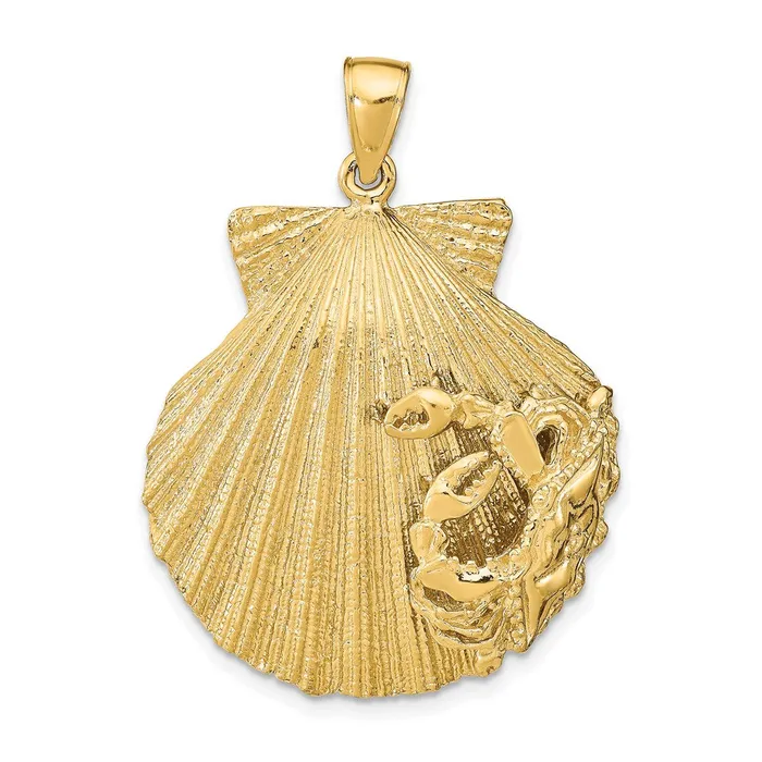 Necklaces 14k Yellow Gold 28 mm Scallop Shell with Crab Pendant 1244 grams Qgold Necklaces 14k Yellow Gold 28 mm Scallop Shell with Crab Pendant 1244 grams Qgold