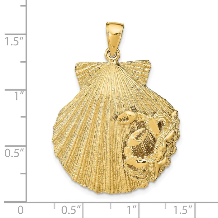 Necklaces 14k Yellow Gold 28 mm Scallop Shell with Crab Pendant 1244 grams Qgold Necklaces 14k Yellow Gold 28 mm Scallop Shell with Crab Pendant 1244 grams Qgold
