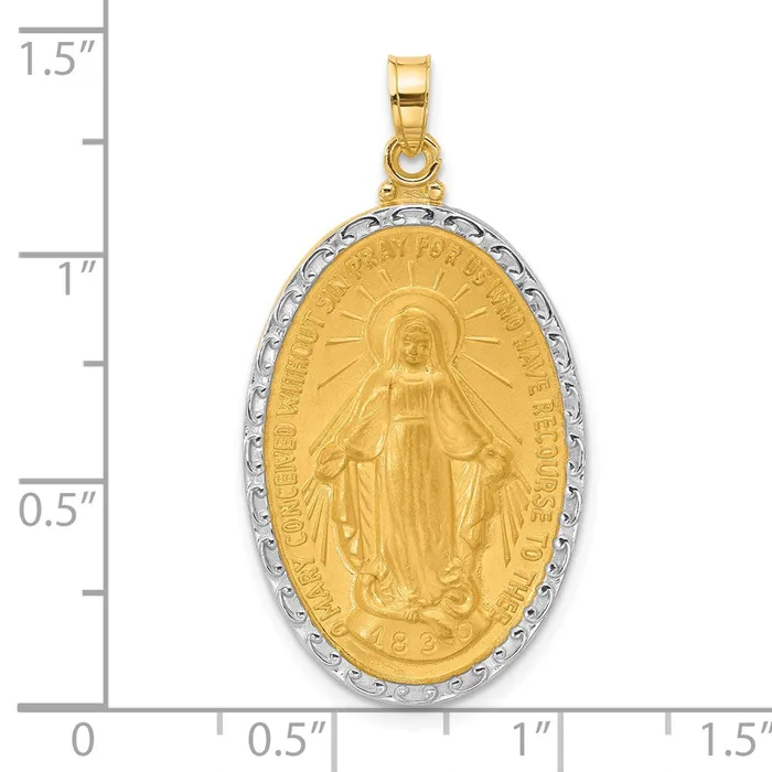 Necklaces 14k Yellow Rhodium 194 mm Satin and Polished Miraculous Medal Solid Oval Pendant 38 grams Qgold