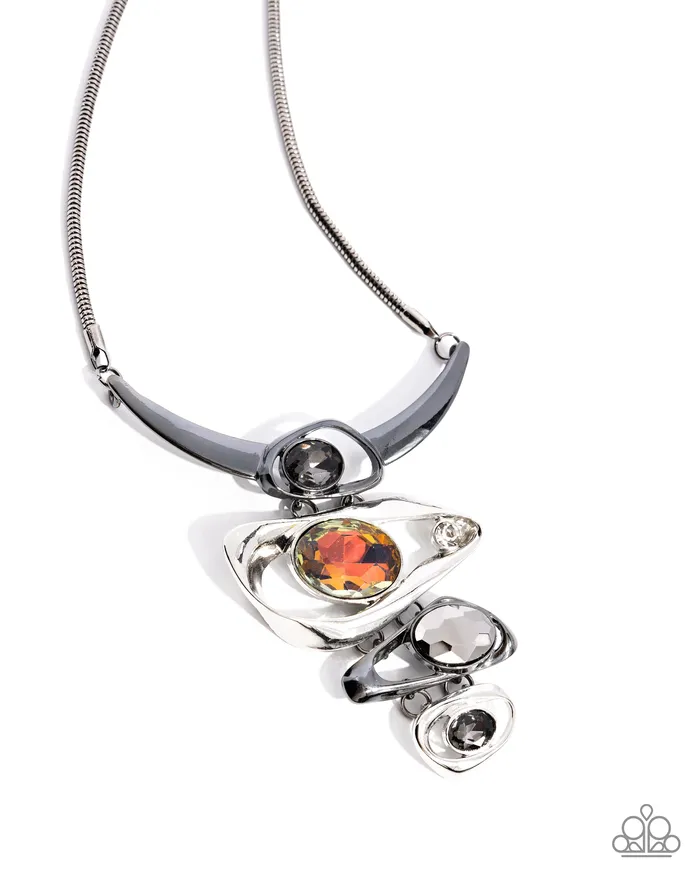 Necklaces Abundantly Abstract Black Gunmetal and Silver Smoky Oil Spill Gem Short Necklace Paparazzi Paparazzi Accessories Necklaces Abundantly Abstract Black Gunmetal and Silver Smoky Oil Spill Gem Short Necklace Paparazzi Paparazzi Accessories