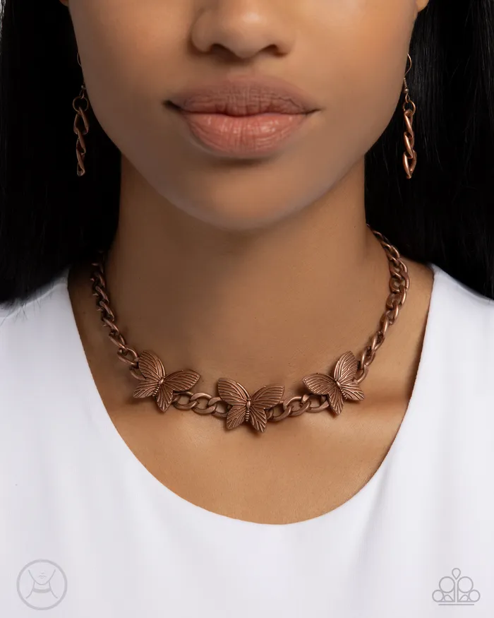 Necklaces Aerial Ambition Copper Butterfly Choker Necklace Paparazzi Paparazzi Accessories