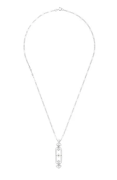 Necklaces Antique Jewelry Mall Fleur de Lys Art Nouveau Cartouche Emerald Pendant in Sterling Silver Necklaces Antique Jewelry Mall Fleur de Lys Art Nouveau Cartouche Emerald Pendant in Sterling Silver