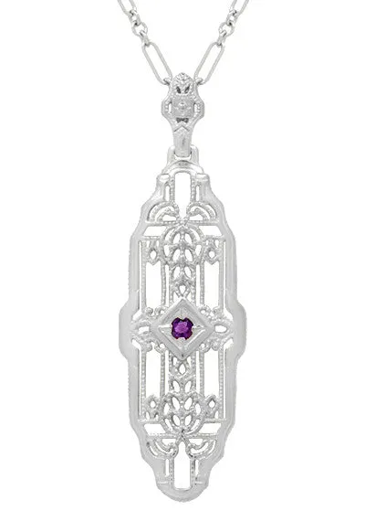 Necklaces Antique Jewelry Mall North South 1920s Filigree Amethyst Pendant Necklace in Sterling Silver Art Deco Antique Inspired Necklaces Antique Jewelry Mall North South 1920s Filigree Amethyst Pendant Necklace in Sterling Silver Art Deco Antique Inspired