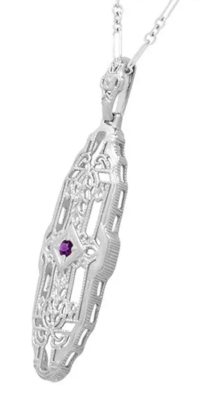 Necklaces Antique Jewelry Mall North South 1920s Filigree Amethyst Pendant Necklace in Sterling Silver Art Deco Antique Inspired Necklaces Antique Jewelry Mall North South 1920s Filigree Amethyst Pendant Necklace in Sterling Silver Art Deco Antique Inspired