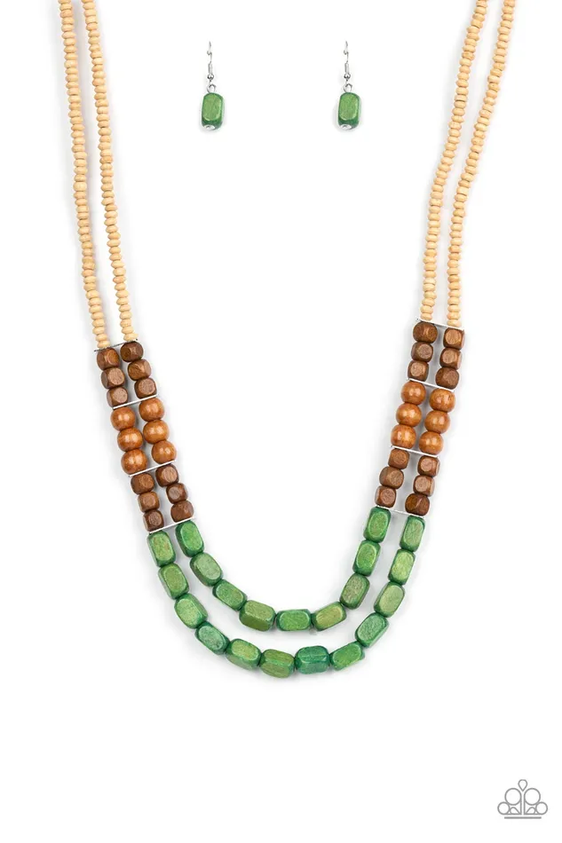 Necklaces Bermuda Bellhop Green White and Brown Wooden Bead Necklace Paparazzi Paparazzi Accessories Necklaces Bermuda Bellhop Green White and Brown Wooden Bead Necklace Paparazzi Paparazzi Accessories