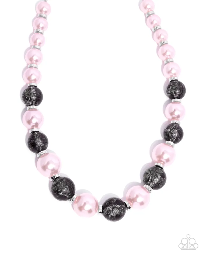 Necklaces Complete Look Lacy Lady Pink Black Pearl Necklace and Lacy Leisuer Stretchy Bracelet 2Piece Set Paparazzi Paparazzi Accessories