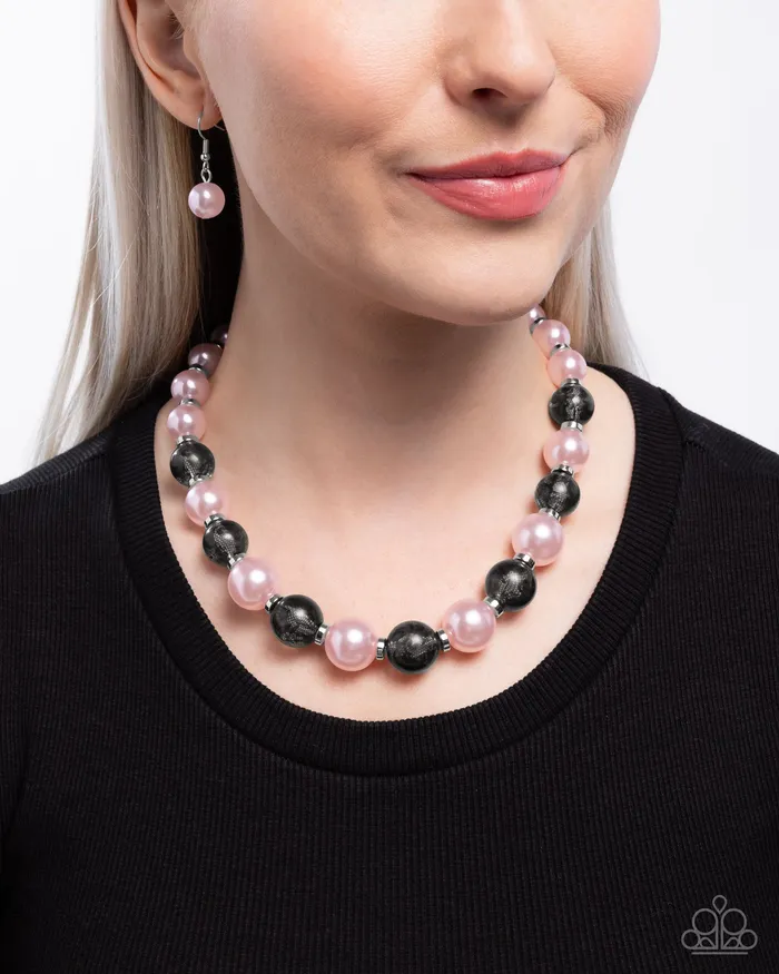 Necklaces Complete Look Lacy Lady Pink Black Pearl Necklace and Lacy Leisuer Stretchy Bracelet 2Piece Set Paparazzi Paparazzi Accessories