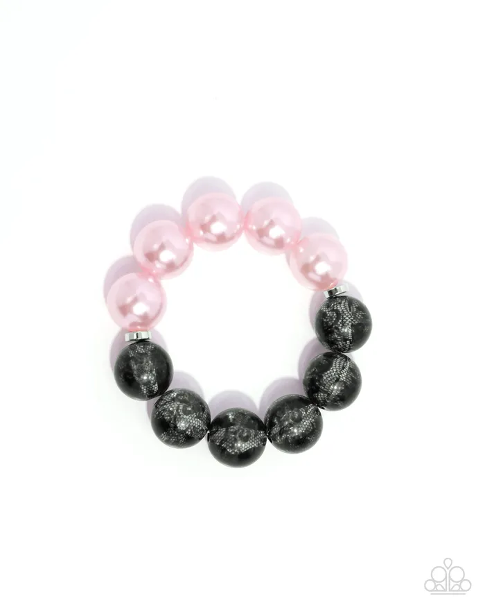 Necklaces Complete Look Lacy Lady Pink Black Pearl Necklace and Lacy Leisuer Stretchy Bracelet 2Piece Set Paparazzi Paparazzi Accessories