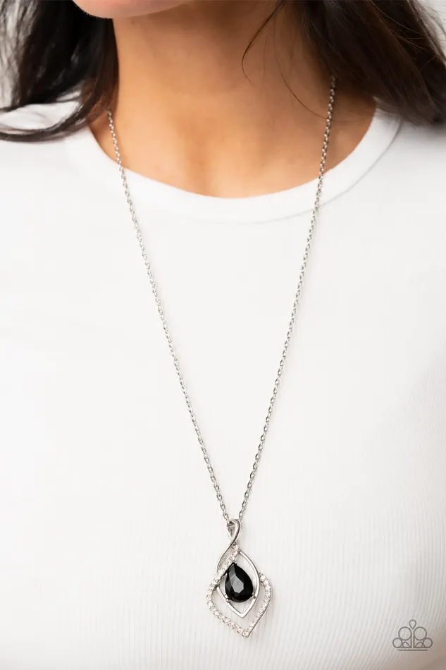 Necklaces Dauntless Demure Black Gem Rhinestone Silver Necklace Paparazzi Paparazzi Accessories