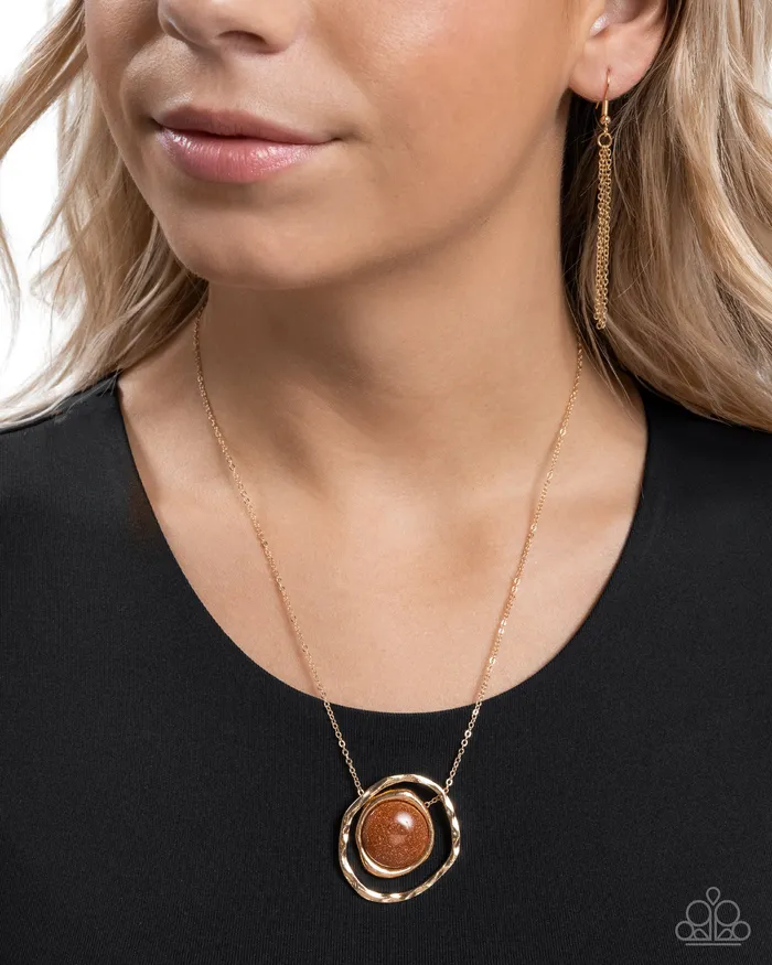 Necklaces Gentle Glitter Gold Stone Pendant Short Necklace Paparazzi Paparazzi Accessories
