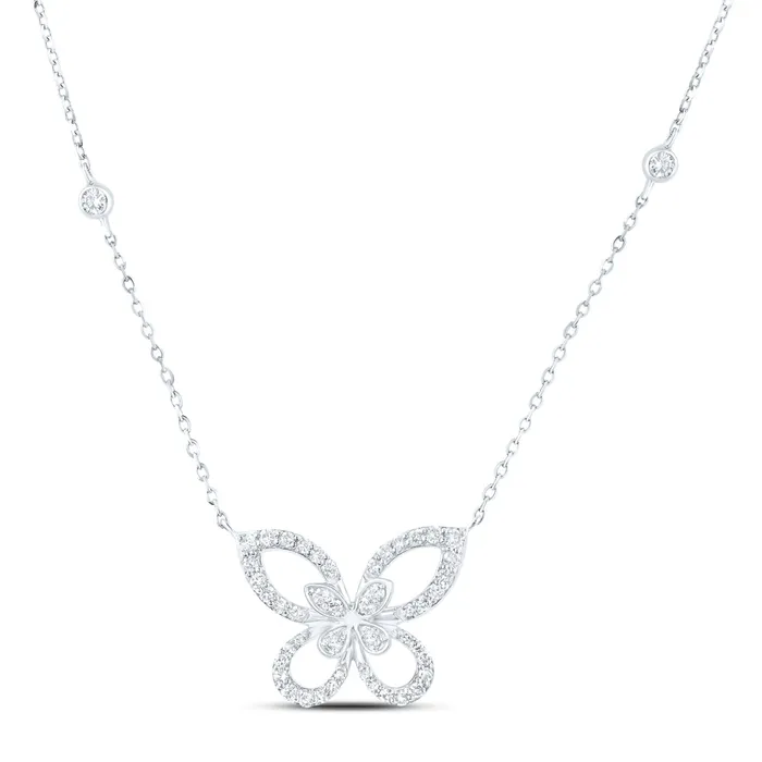 Necklaces GND 10Kt White Gold 13 Ctw Dia Nk Butterfly Fashion Necklace 18 Inch 255 grams Necklaces GND 10Kt White Gold 13 Ctw Dia Nk Butterfly Fashion Necklace 18 Inch 255 grams