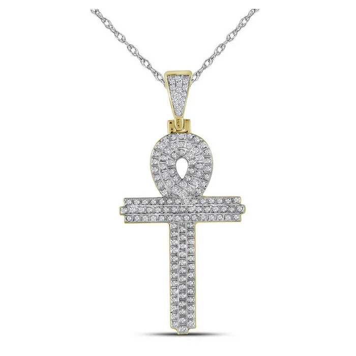 Necklaces GND Gold Ankh Religious Cross Charm Pendant 38 Cttw Round Natural Diamond Mens 532 grams Necklaces GND Gold Ankh Religious Cross Charm Pendant 38 Cttw Round Natural Diamond Mens 532 grams