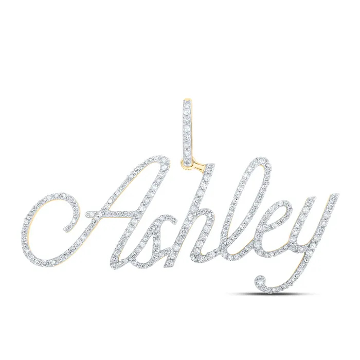 Necklaces GND Gold ASHLEY Name Pendant 1 Cttw Round Natural Diamond Womens 337 grams Necklaces GND Gold ASHLEY Name Pendant 1 Cttw Round Natural Diamond Womens 337 grams