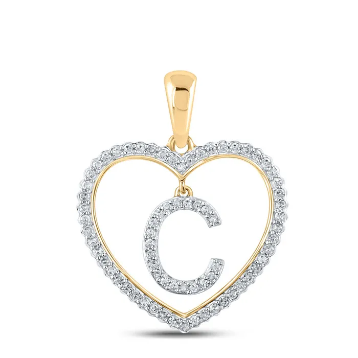 Necklaces GND Gold Heart C Letter Pendant 14 Cttw Round Natural Diamond Womens 186 grams Necklaces GND Gold Heart C Letter Pendant 14 Cttw Round Natural Diamond Womens 186 grams