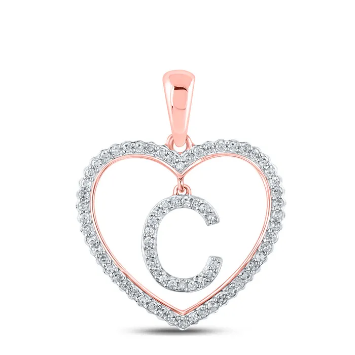 Necklaces GND Gold Heart C Letter Pendant 14 Cttw Round Natural Diamond Womens 186 grams