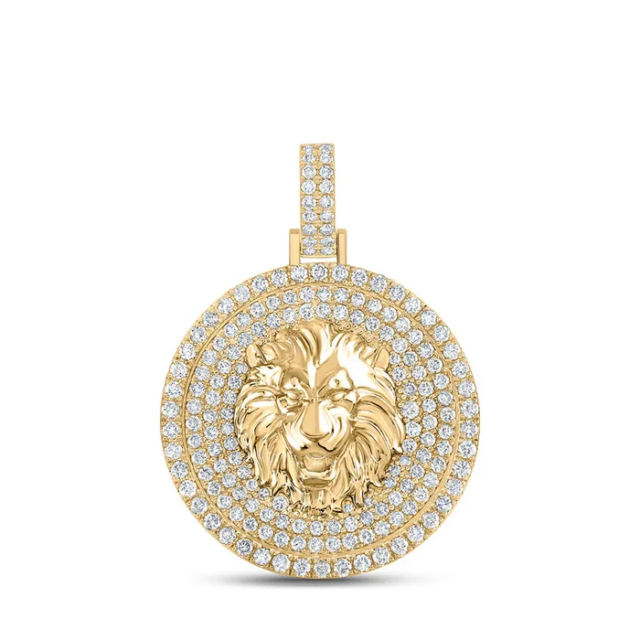 Necklaces GND Gold Lion Circle Charm Pendant 212 Cttw Round Natural Diamond Mens 2278 grams Necklaces GND Gold Lion Circle Charm Pendant 212 Cttw Round Natural Diamond Mens 2278 grams