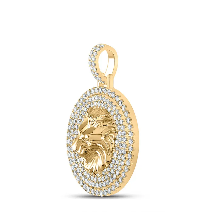 Necklaces GND Gold Lion Circle Charm Pendant 212 Cttw Round Natural Diamond Mens 2278 grams