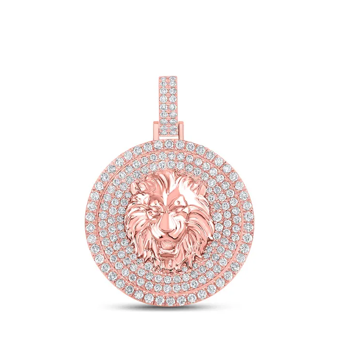 Necklaces GND Gold Lion Circle Charm Pendant 212 Cttw Round Natural Diamond Mens 2278 grams