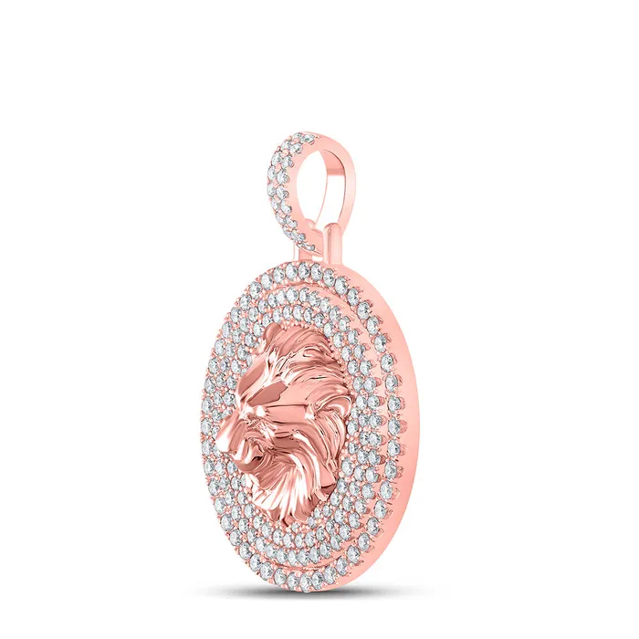 Necklaces GND Gold Lion Circle Charm Pendant 212 Cttw Round Natural Diamond Mens 2278 grams