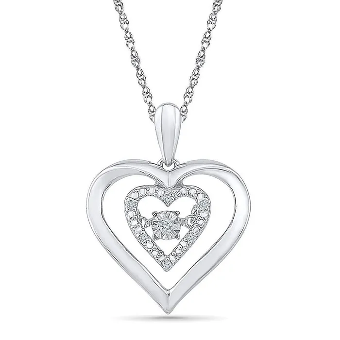 Necklaces GND Sterling Silver Moving Heart Pendant 03 Cttw Round Natural Diamond Womens 214 grams Necklaces GND Sterling Silver Moving Heart Pendant 03 Cttw Round Natural Diamond Womens 214 grams