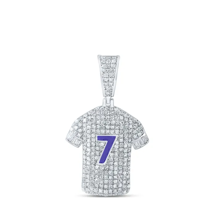 Necklaces GND Sterling Silver Number 7 Jersey Charm Pendant 114 Cttw Baguette Natural Diamond Mens 336 grams Necklaces GND Sterling Silver Number 7 Jersey Charm Pendant 114 Cttw Baguette Natural Diamond Mens 336 grams