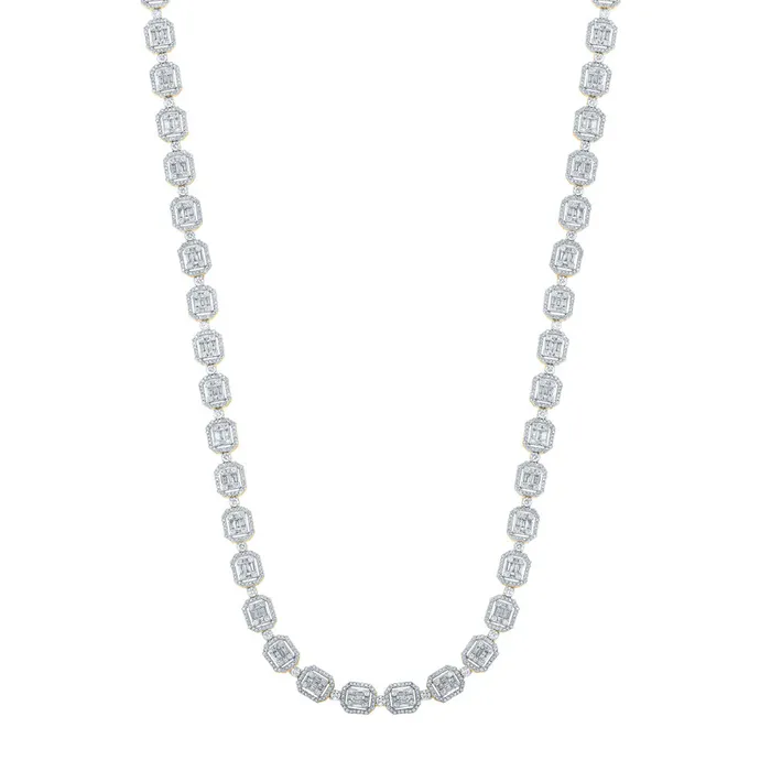 Necklaces Gold 24inch Link Chain Necklace 15 Cttw Baguette Natural Diamond Mens 3524 grams GND