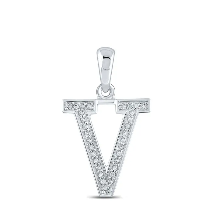 Necklaces Gold Initial V Letter Pendant 120 Cttw Round Natural Diamond Womens 06 grams GND