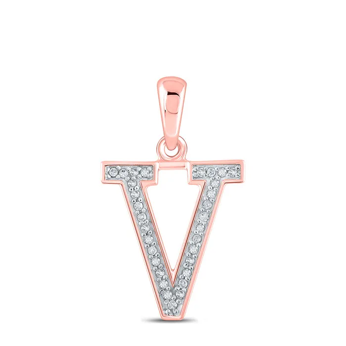 Necklaces Gold Initial V Letter Pendant 120 Cttw Round Natural Diamond Womens 06 grams GND