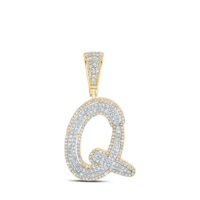 Necklaces Gold Q Initial Letter Charm Pendant 78 Cttw Round Natural Diamond Mens 323 grams GND