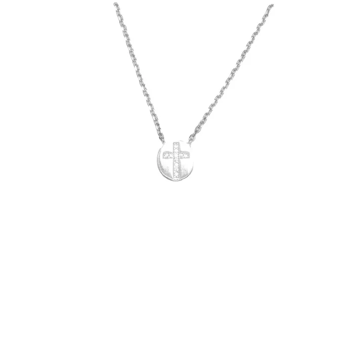 Necklaces ITALY Silver Childrens Necklace Medal Cross CZ 16 18inch