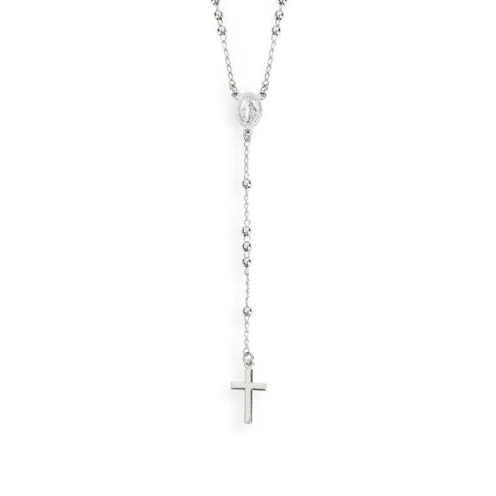 Necklaces ITALY Sterling Silver Rosary Classic Necklace Rhodium 18inch