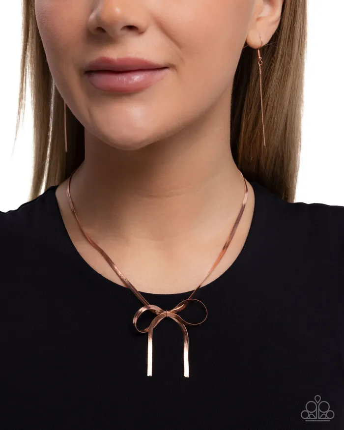 Necklaces Ladylike Legato Copper Snake Chain Bow Short Necklace Paparazzi Paparazzi Accessories