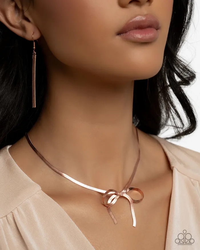 Necklaces Ladylike Legato Copper Snake Chain Bow Short Necklace Paparazzi Paparazzi Accessories