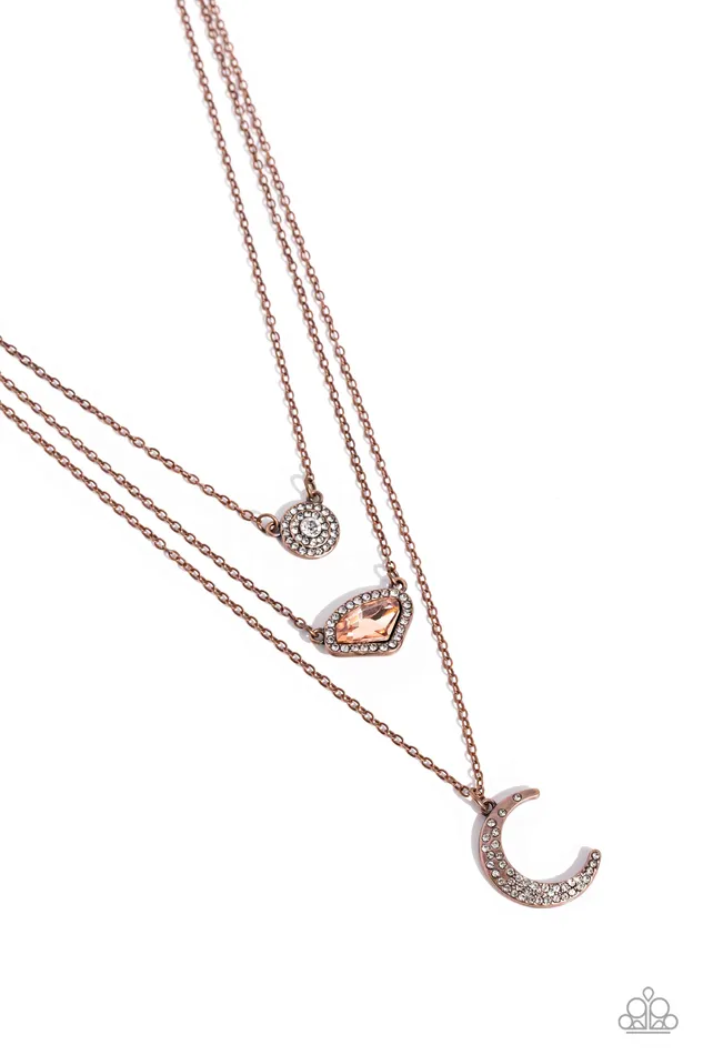 Necklaces Lunar Lineup Copper Moon Charm Gem Layered Short Necklace Paparazzi Paparazzi Accessories Necklaces Lunar Lineup Copper Moon Charm Gem Layered Short Necklace Paparazzi Paparazzi Accessories