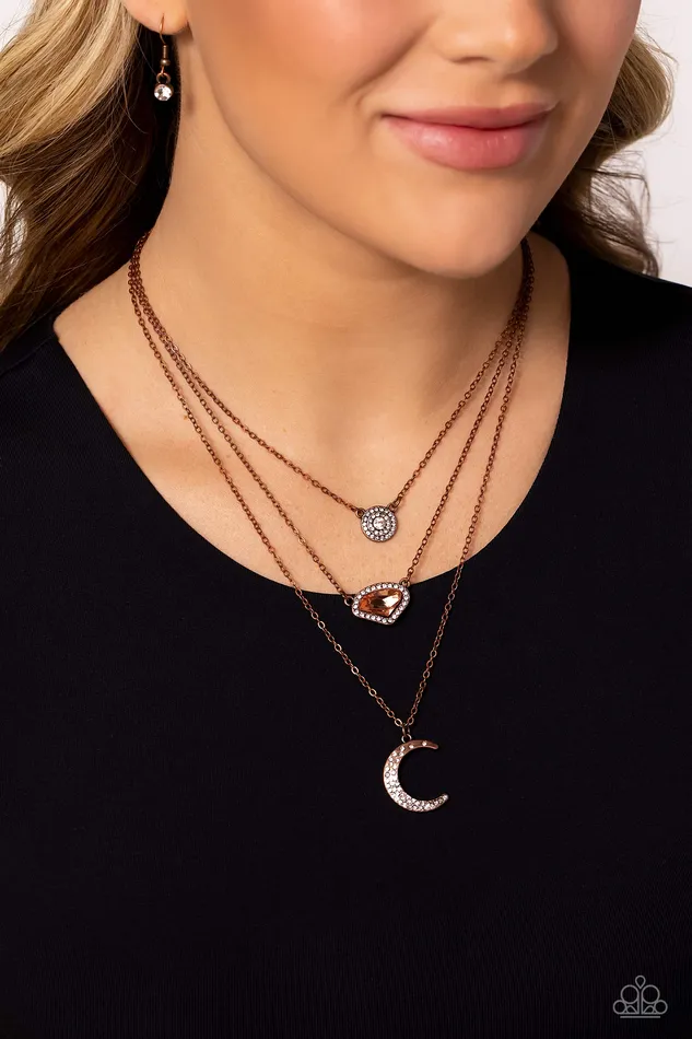 Necklaces Lunar Lineup Copper Moon Charm Gem Layered Short Necklace Paparazzi Paparazzi Accessories