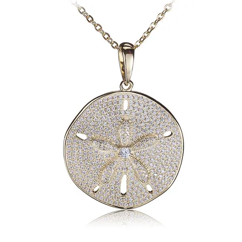 Necklaces Nakoa Jeweler Sand Dollar Star Fish Pave Cubic Zirconia Sterling Silver Pendant Yellow Gold PlatedChain Sold Separately Necklaces Nakoa Jeweler Sand Dollar Star Fish Pave Cubic Zirconia Sterling Silver Pendant Yellow Gold PlatedChain Sold Separately