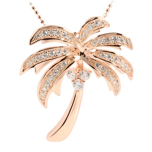 Necklaces Nakoa Sterling Silver Pave CZ Palm Tree Pendant Pink Gold Plated Chain Sold Separately Necklaces Nakoa Sterling Silver Pave CZ Palm Tree Pendant Pink Gold Plated Chain Sold Separately