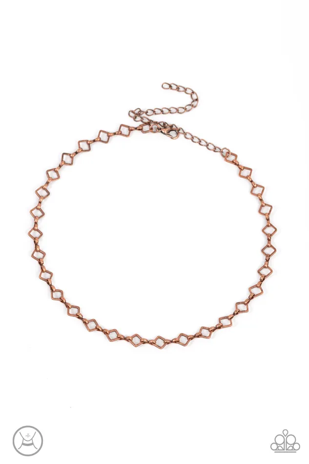 Necklaces Paparazzi Accessories AFrame AGame Copper Square Link Choker Necklace Paparazzi Necklaces Paparazzi Accessories AFrame AGame Copper Square Link Choker Necklace Paparazzi