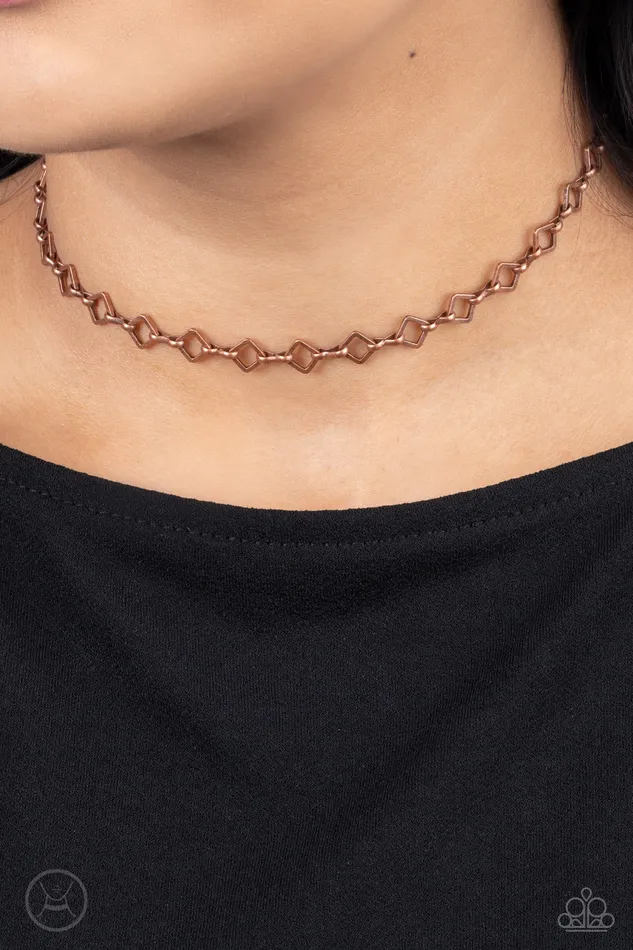 Necklaces Paparazzi Accessories AFrame AGame Copper Square Link Choker Necklace Paparazzi