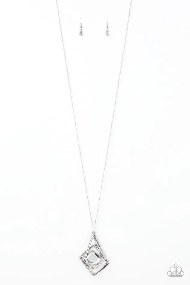 Necklaces Paparazzi Accessories A MODERN Citizen White Rhinestone Silver Geometric Pendant Necklace Paparazzi Necklaces Paparazzi Accessories A MODERN Citizen White Rhinestone Silver Geometric Pendant Necklace Paparazzi