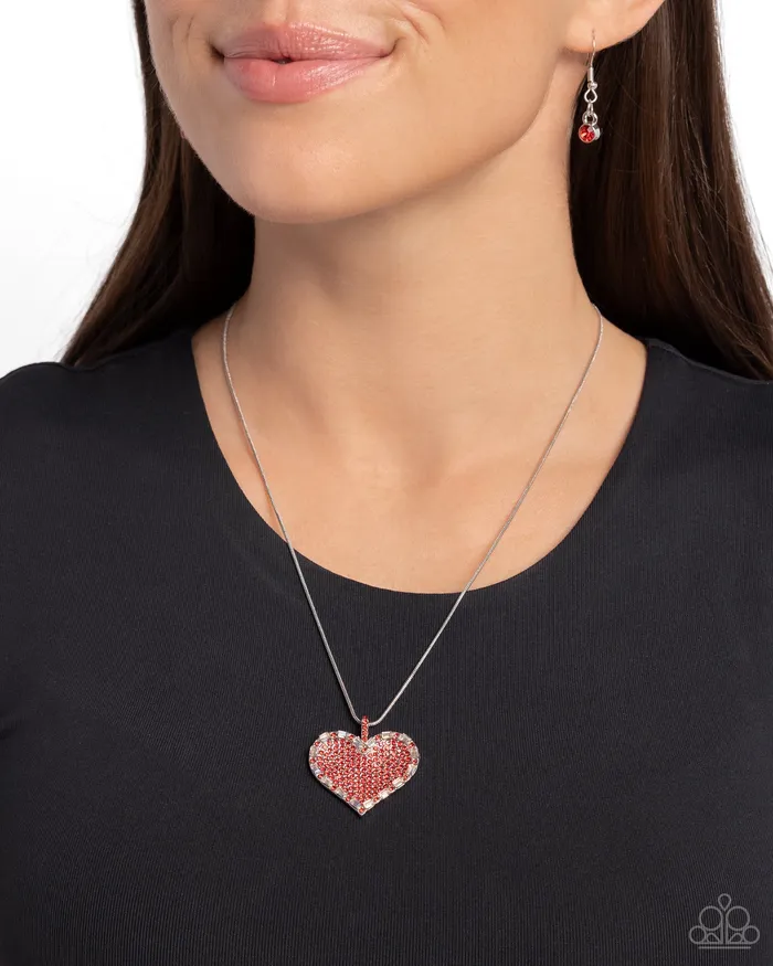 Necklaces Paparazzi Accessories Affectionate Advance Red Rhinestone Silver Heart Short Necklace Paparazzi