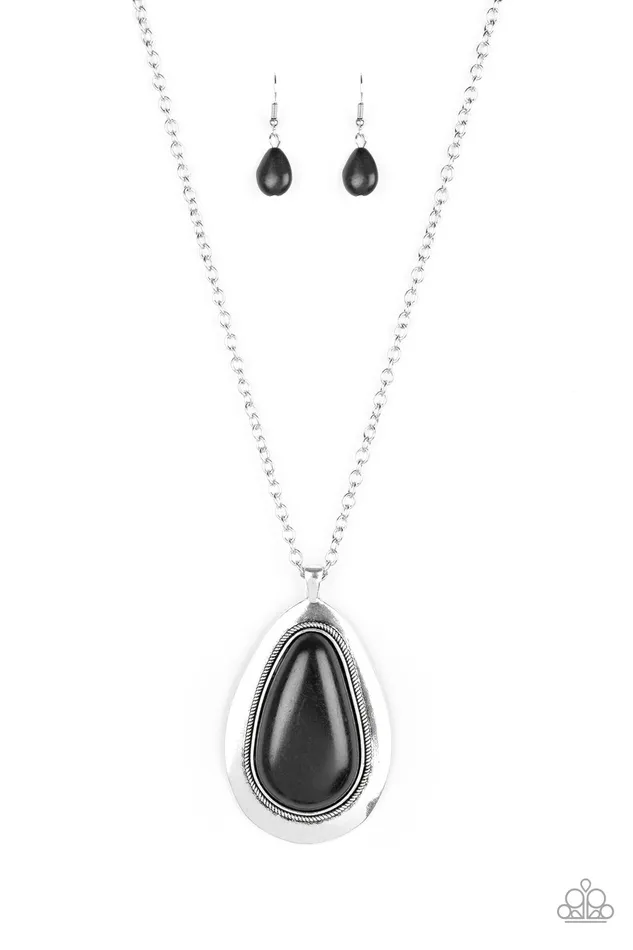 Necklaces Paparazzi Accessories BADLAND to The Bone Black Stone Silver Long Necklace Paparazzi Necklaces Paparazzi Accessories BADLAND to The Bone Black Stone Silver Long Necklace Paparazzi