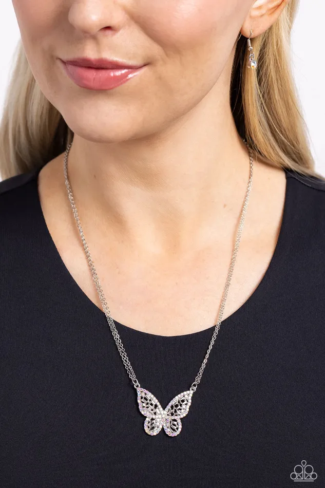 Necklaces Paparazzi Accessories Baroque Butterfly Multi Iridescent Rhinestone Butterfly Short Necklace Bring Back Paparazzi