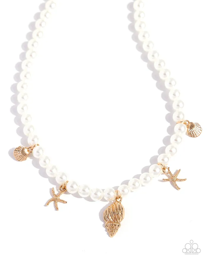 Necklaces Paparazzi Accessories Beachcomber Beauty Gold Shell Starfish Charm White Pearl Short Necklace Paparazzi Necklaces Paparazzi Accessories Beachcomber Beauty Gold Shell Starfish Charm White Pearl Short Necklace Paparazzi