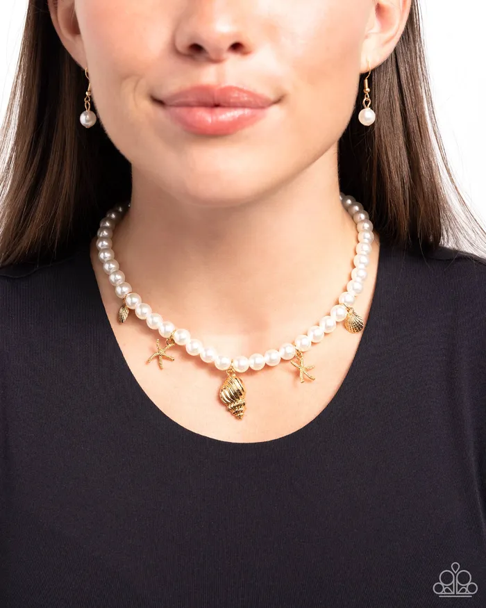 Necklaces Paparazzi Accessories Beachcomber Beauty Gold Shell Starfish Charm White Pearl Short Necklace Paparazzi